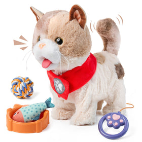 TUMAMA Kids toy cat walks with leash for safe, supervised imaginative play.