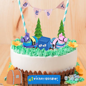 Tumeyet victory sign cake decoration adds competitive flair.
