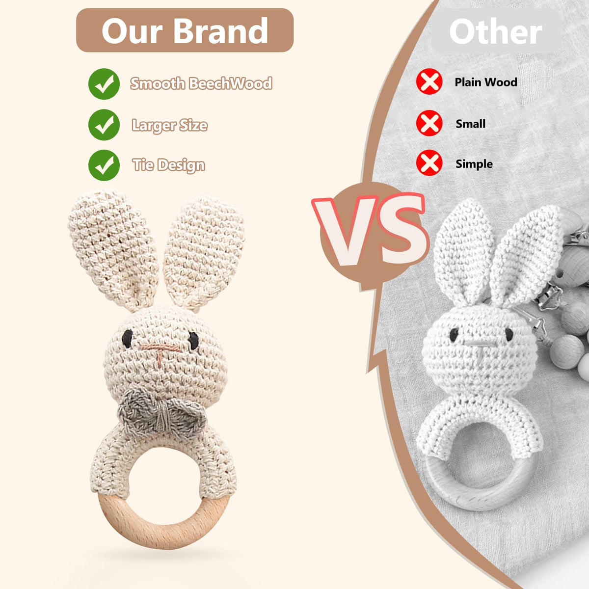 Tuowita crochet bunny rattle close-up highlights soft texture and handmade craftsmanship.