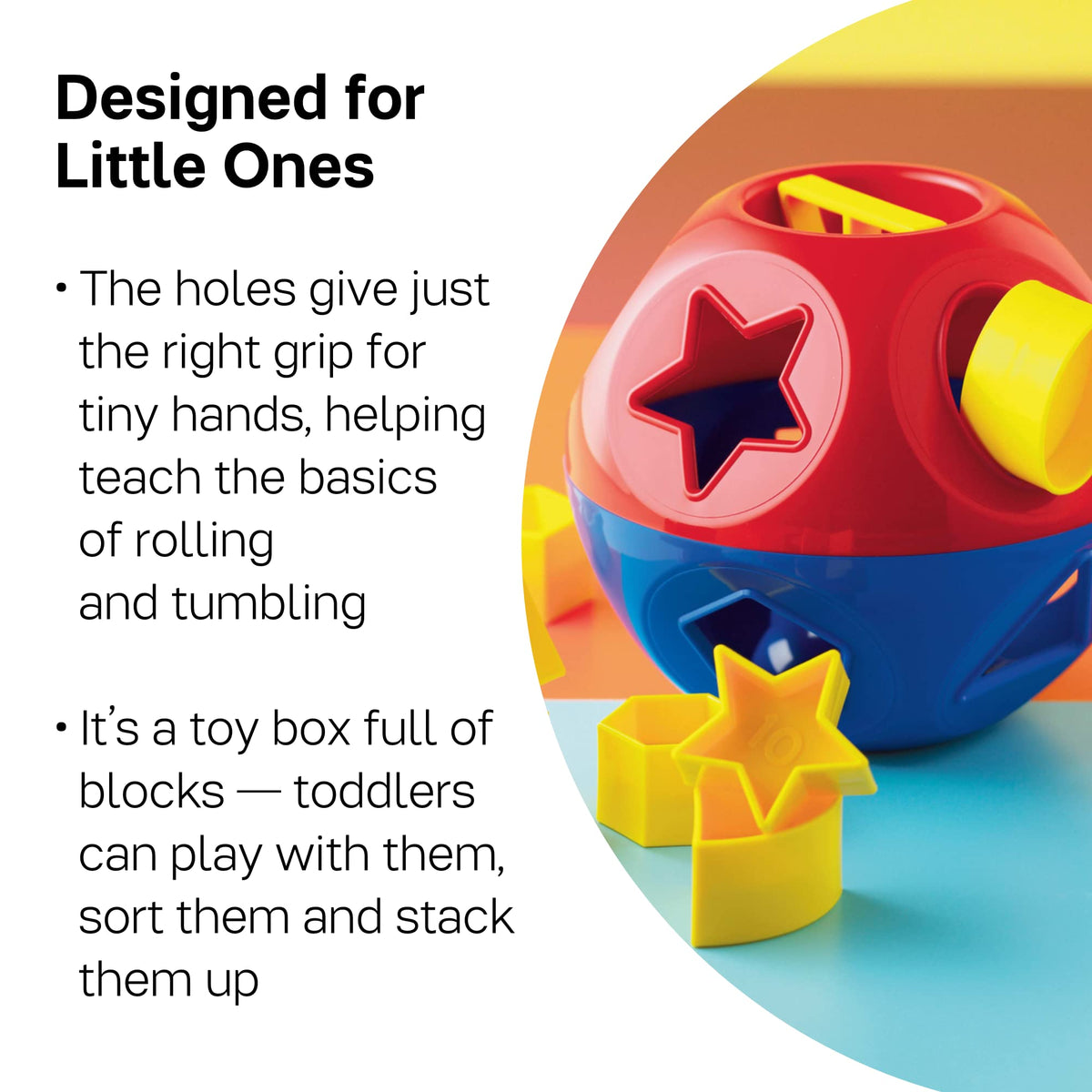Tupperware Shape-O toy in toddler's hands encourages grip and exploration