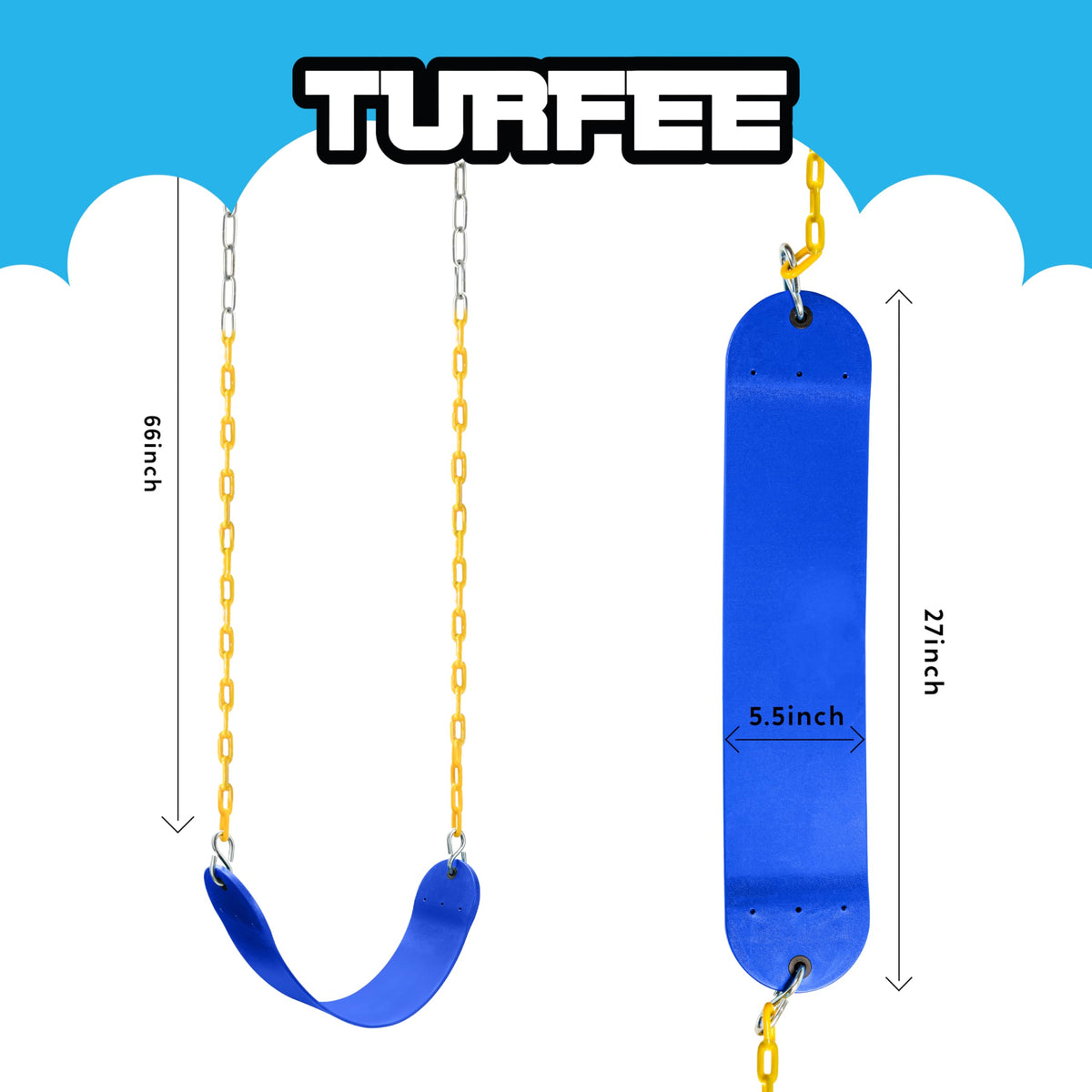 Turfee easy-install design for suspending from a beam or tree.