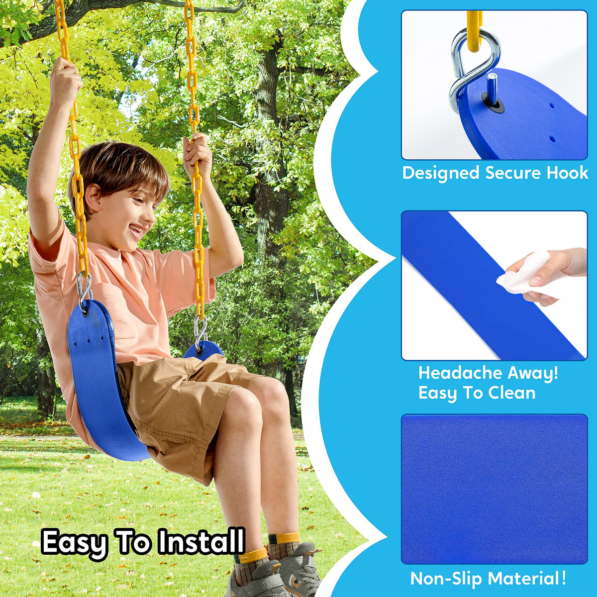 Turfee four snap hooks, secure connection for safe playground use.
