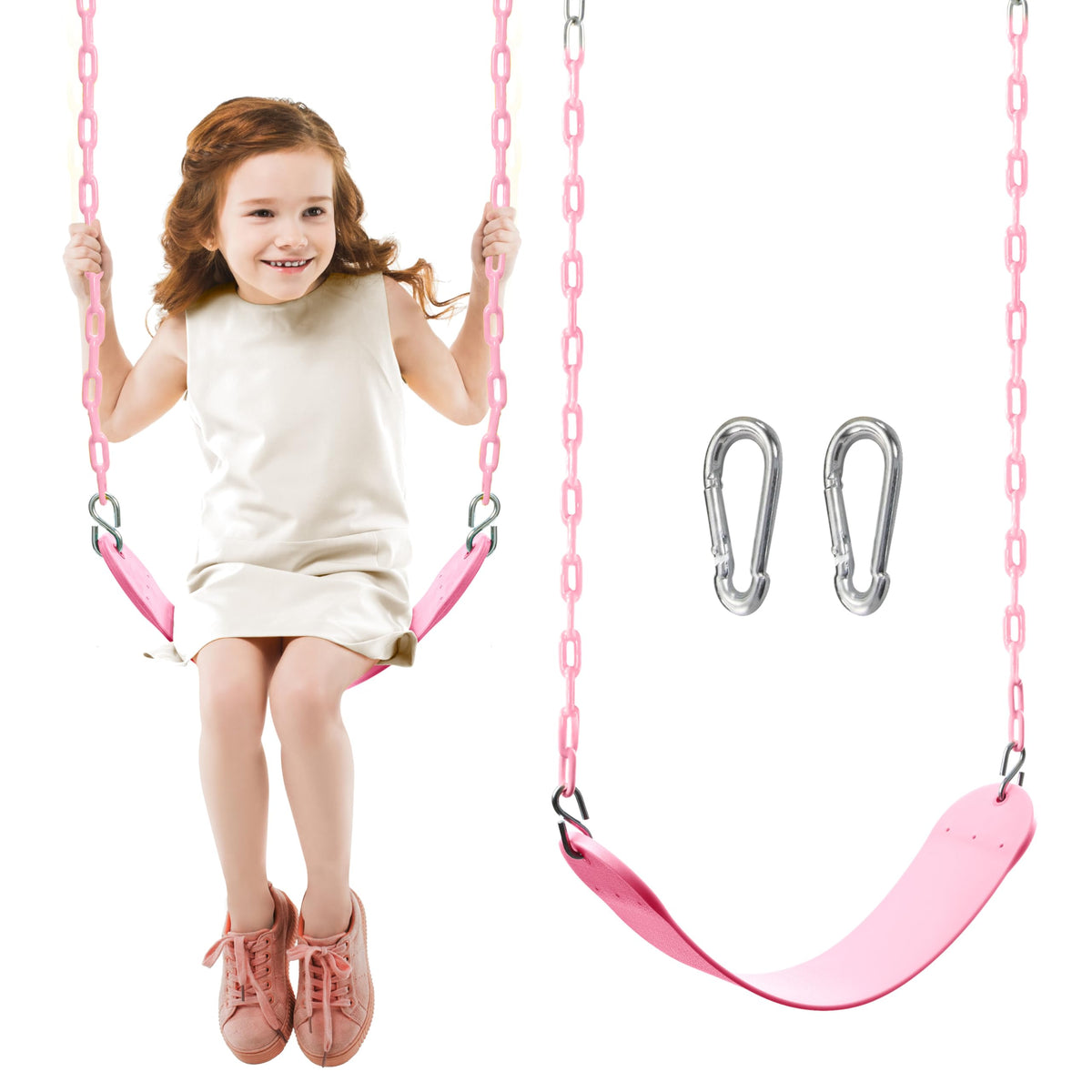TURFEE heavy duty swing seat pink with 66-inch chain for durable outdoor play