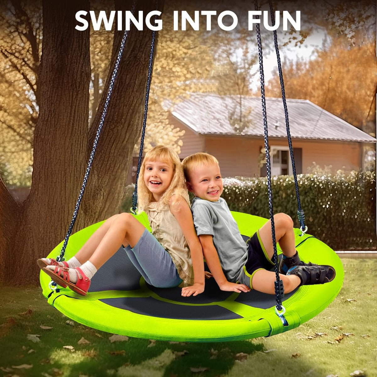 TURFEE saucer swing with hanging straps and carabiners for secure install
