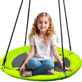 TURFEE saucer swing attached to a tree branch for easy outdoor setup