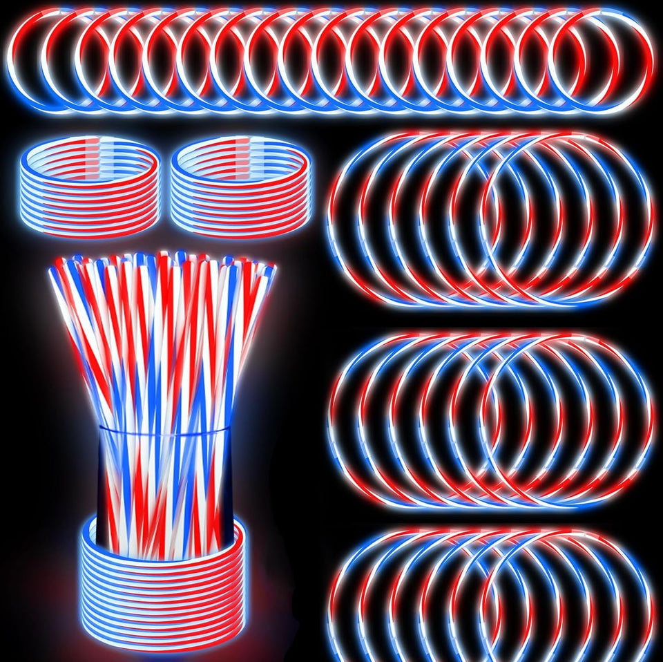 TURNMEON glow sticks in red white blue with connectors for bracelets and necklaces.