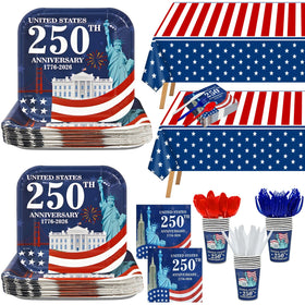 Turnmeon 250th anniversary plates, 24-count, ideal for festive Independence Day gatherings.