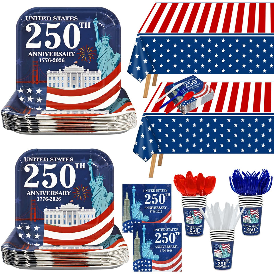 Turnmeon 250th anniversary plates, 24-count, ideal for festive Independence Day gatherings.