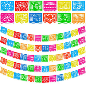 Turnmeon 5-pack banner collection with vibrant papel picado colors ideal for outdoor fiestas.