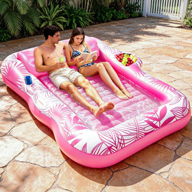 TURNMEON 83x63 pink pool float with tropical pattern for two loungers.