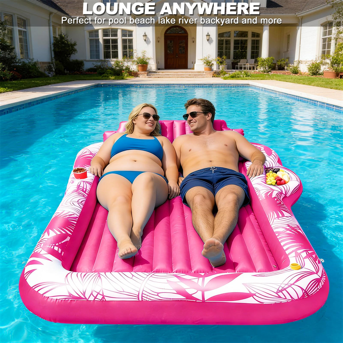 TURNMEON all-in-one pool float for sunbathing, splashes, and lounging by water.