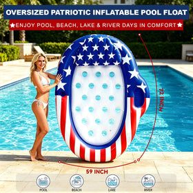 Turnmeon American flag oval pool float highlighting durable design.