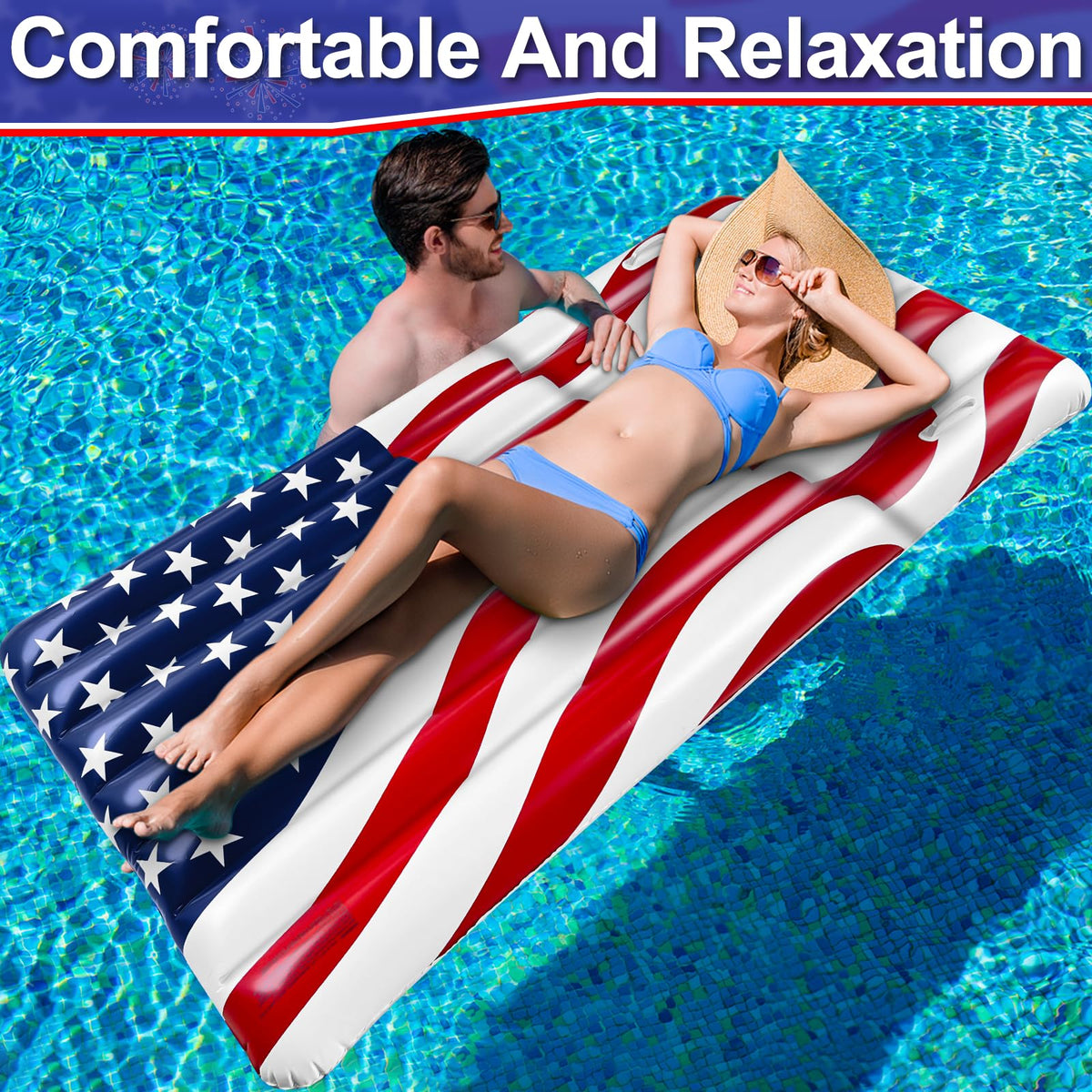 TURNMEON American flag raft with handles for easy transport and stability.
