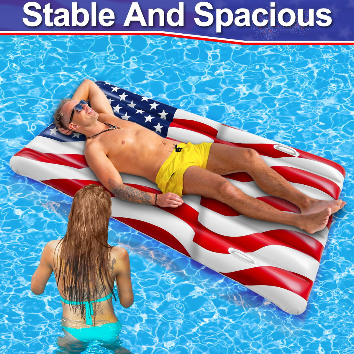 TURNMEON flag-pattern float perfect for pool, lake, or riverside lounging.