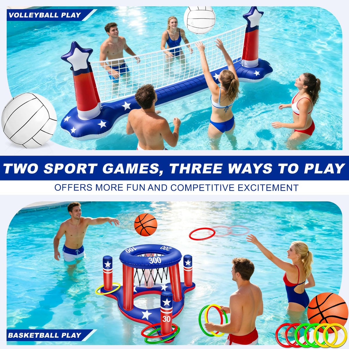 Turnmeon fourth of july pool games basketball hoop for friendly poolside play.