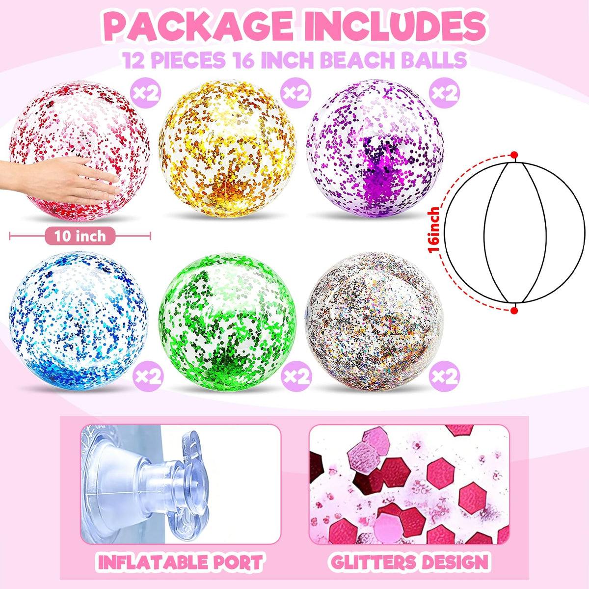 Turnmeon glitter beach ball 16-inch in pool for splashy fun