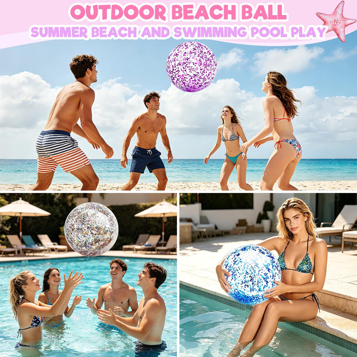 Turnmeon 16-inch glitter beach ball boosts imaginative play