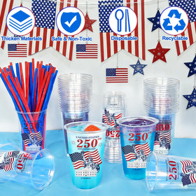 TURNMEON 4th of July cups with HAPPY print enhance festive table decor.