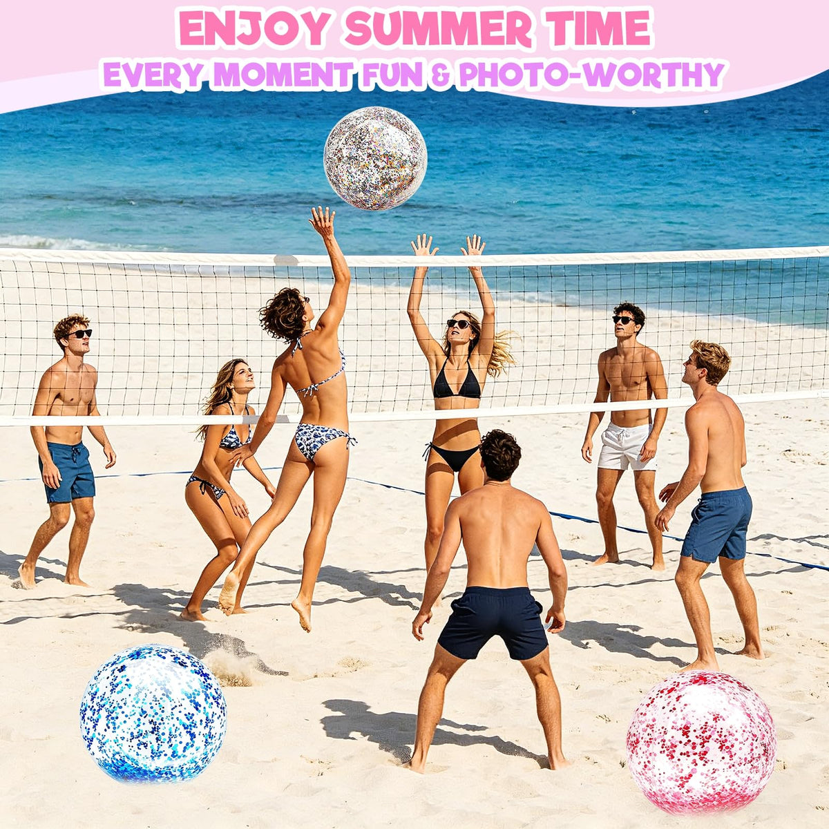 Turnmeon inflatable beach ball 16in sparkling under the sun