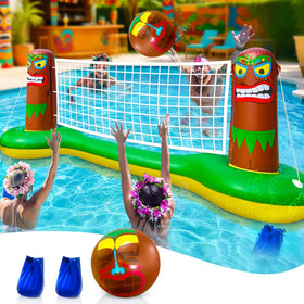 TURNMEON inflatable luau tiki pool net court for backyard and pool parties.