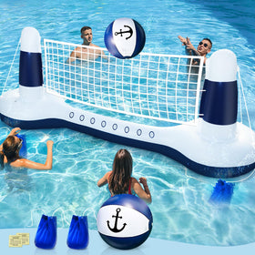 TURNMEON inflatable pool volleyball court with yacht pattern, ideal for pool parties.