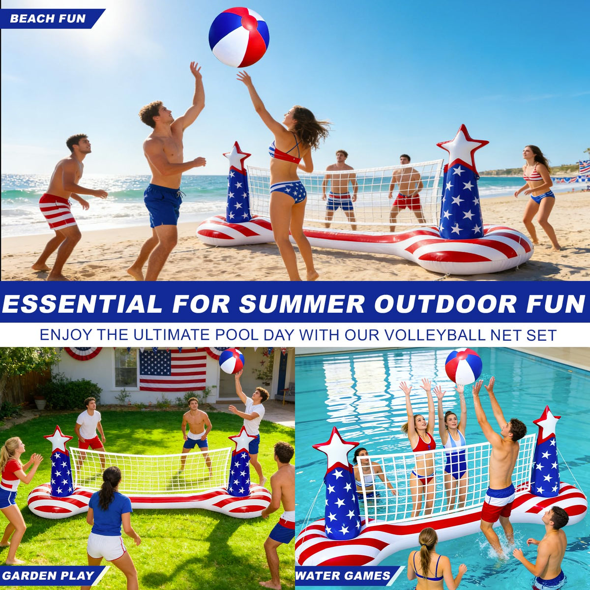 TURNMEON large 105x28x38-inch court creates spacious pool fun.