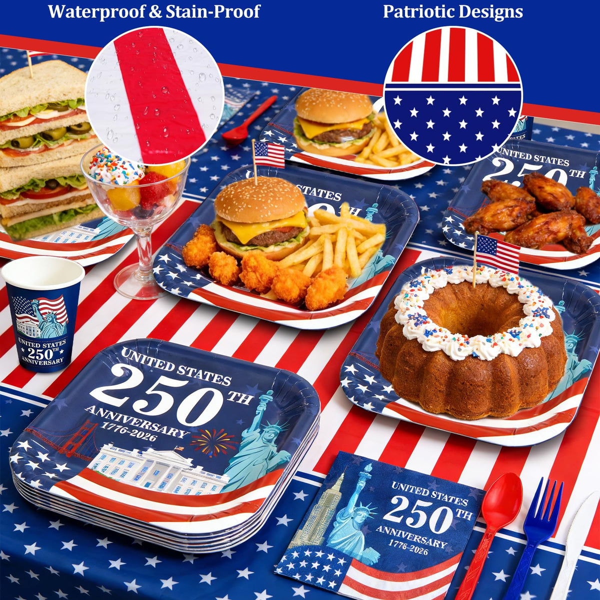 Turnmeon napkins with red-white-blue accents for quick party tidying.