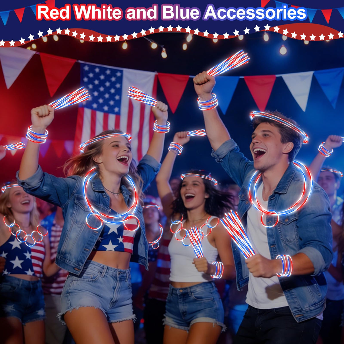 TURNMEON patriotic glow sticks for 4th of July decor and celebrations.