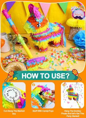 TURNMEON rainbow donkey pinata blindfold included for playful games.