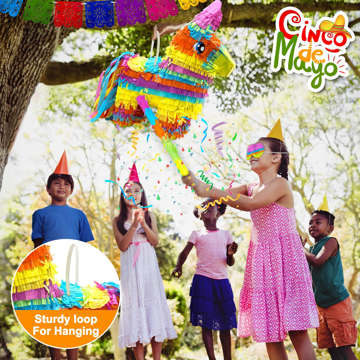 TURNMEON festival decor pinata adds color for Taco Tuesday celebrations.