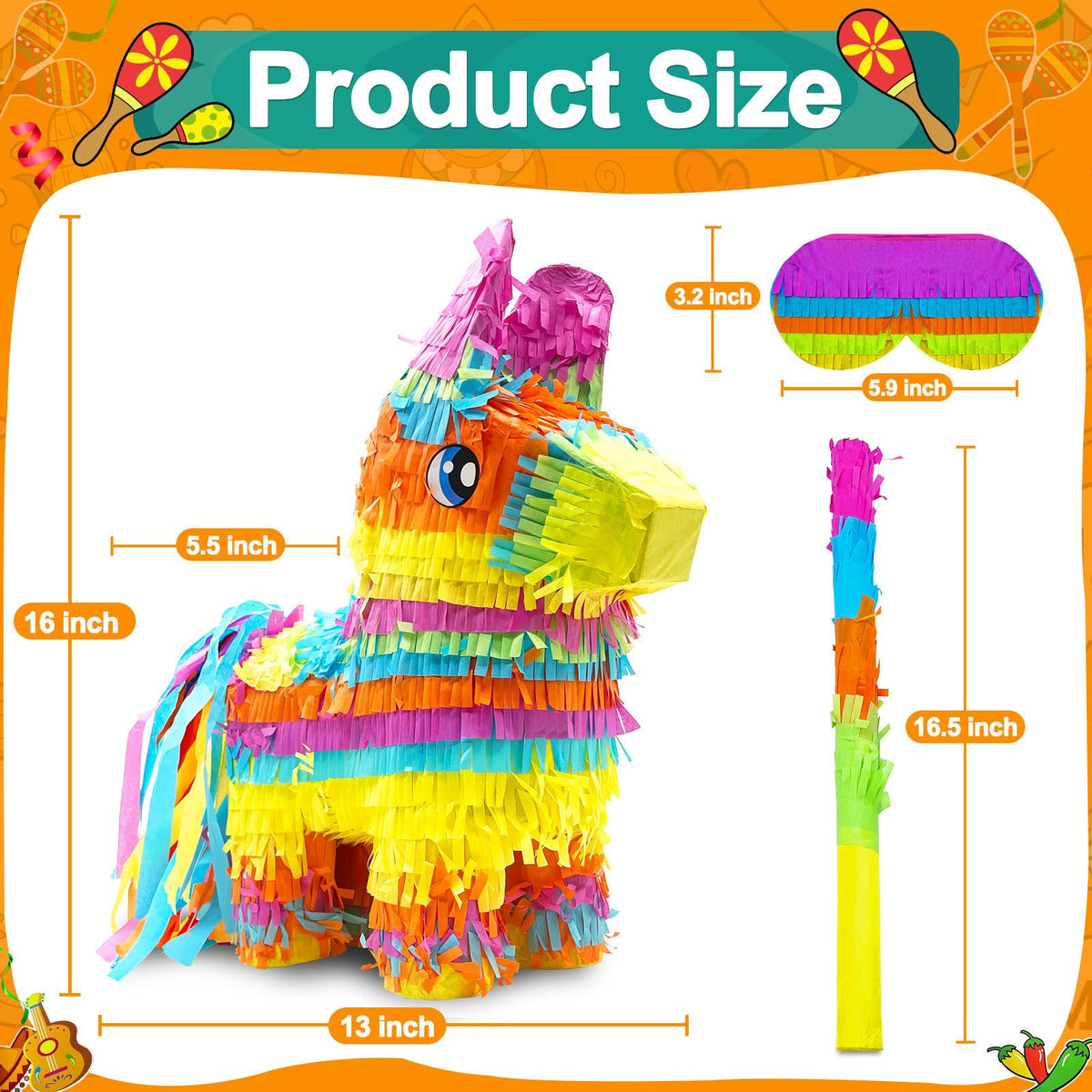 TURNMEON rainbow donkey pinata hanging display for Fiesta decorations and photo ops.