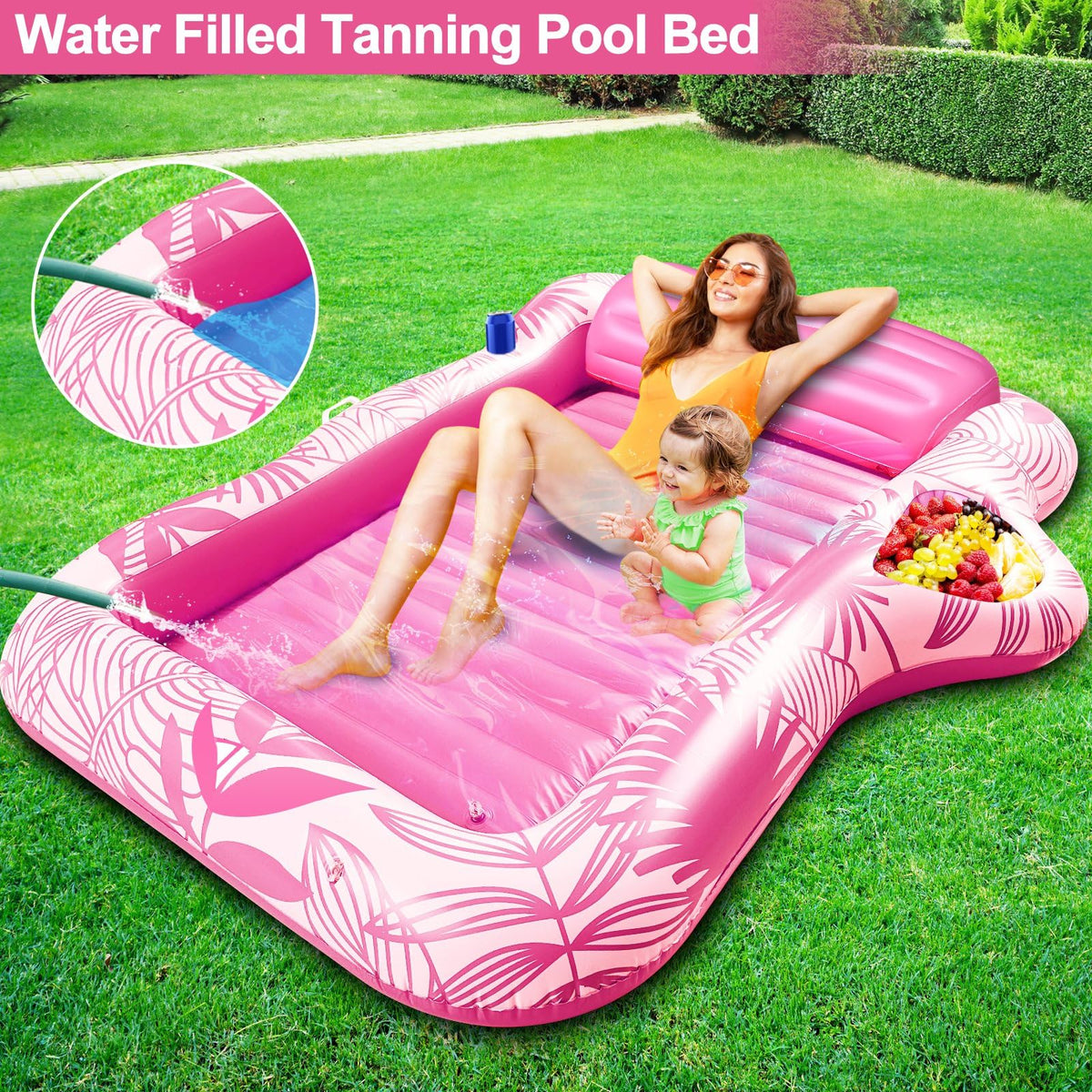 TURNMEON pink pool float featuring a built-in cup holder for drinks.