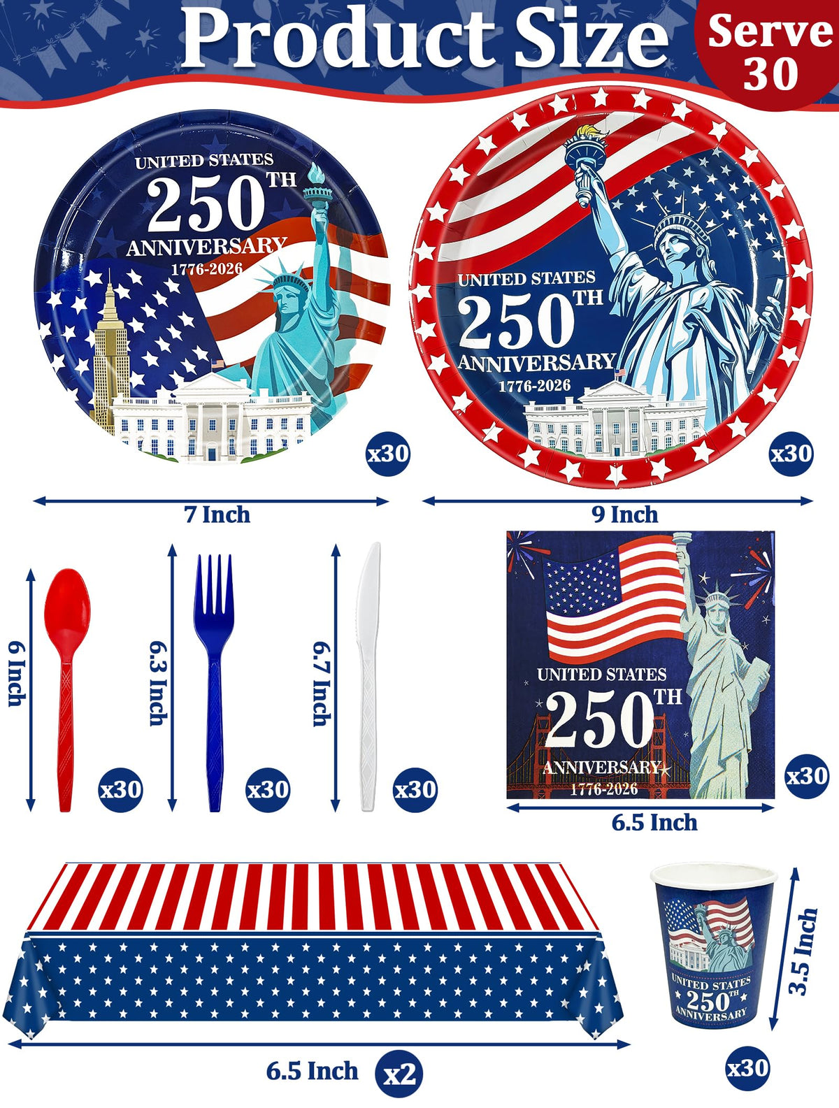 TURNMEON large 9-inch plates for easy serving during Independence Day celebrations.