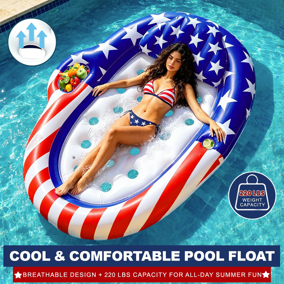 Turnmeon pool float showing built-in drink holder and snack tray.