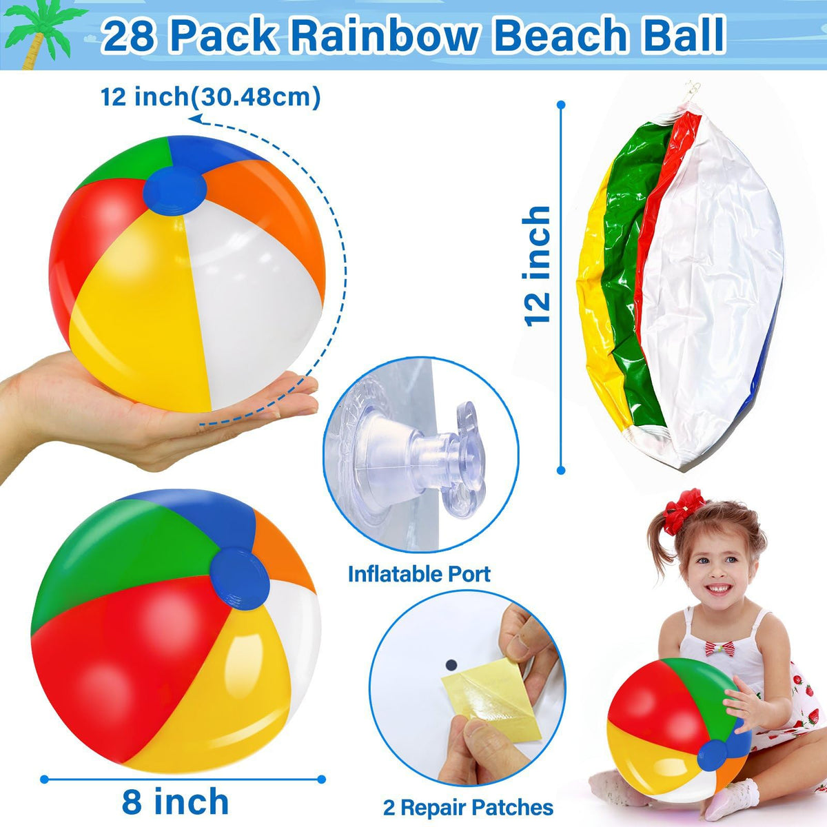 TURNMEON rainbow beach balls uninflated, ready for quick setup at outdoor gatherings.