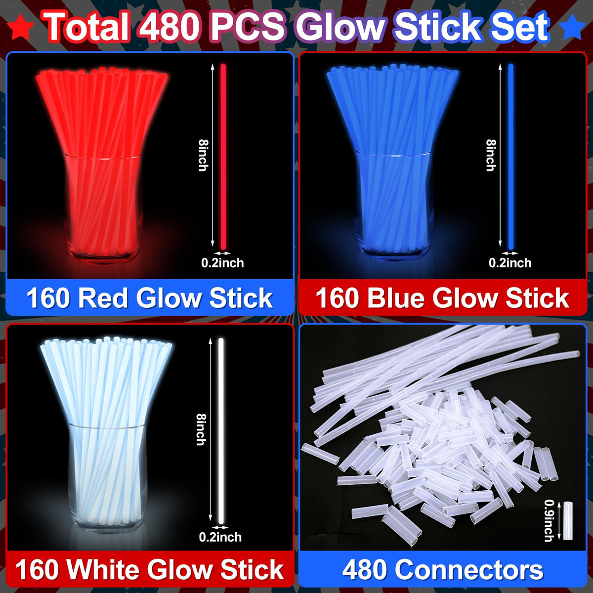 TURNMEON red white blue glow sticks ideal for patriotic events