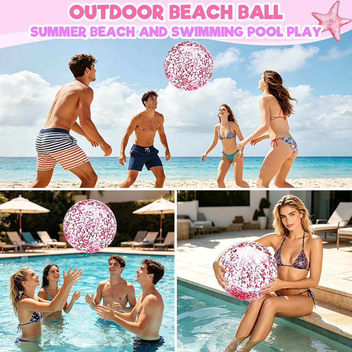 TURNMEON beach ball on beach setting supports teaching and imaginative play.