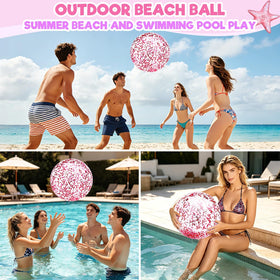 TURNMEON beach ball on beach setting supports teaching and imaginative play.