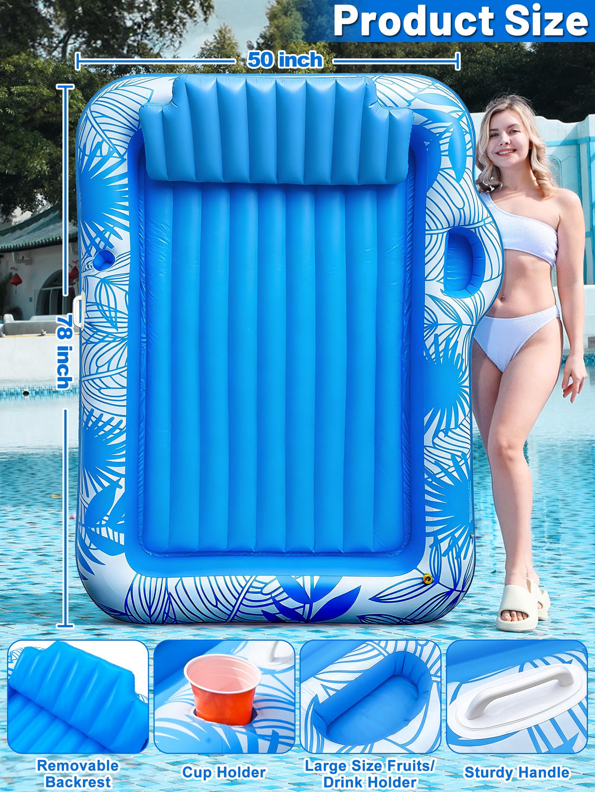 TURNMEON tanning float pillow support adds cushioned comfort during pool lounging.