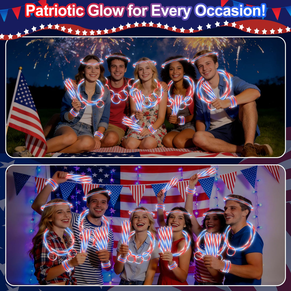 TURNMEON USA 250th anniversary glow sticks for festive gatherings.