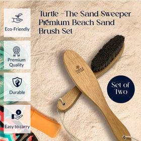 Turtle Sand Sweeper ergonomic wood handle for comfortable sand removal.