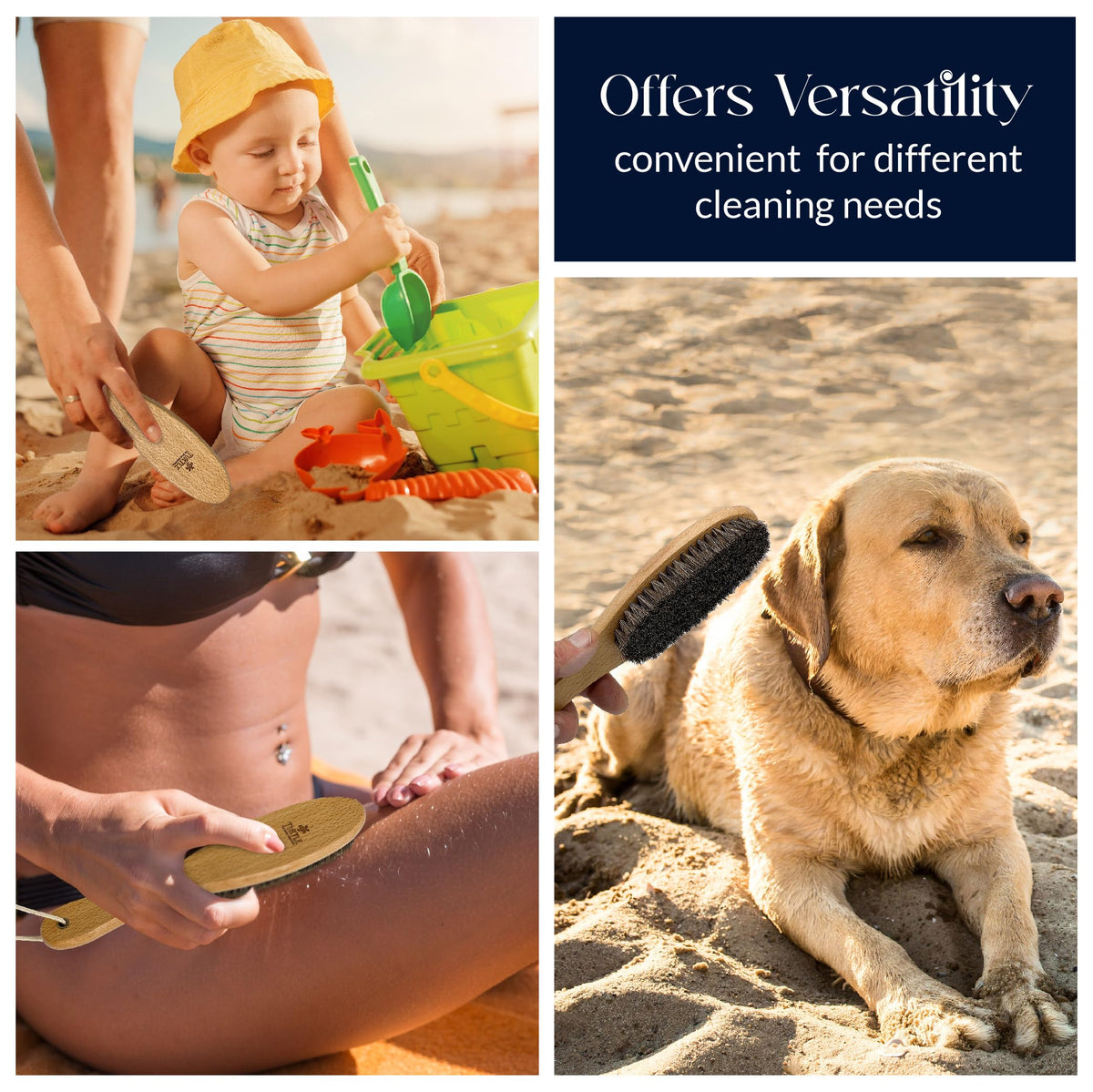 Turtle Sand Sweeper soft bristles safely clean feet and gear.