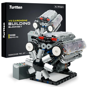 Turtten V8 engine kit cover view with transparent head for visible engineering.