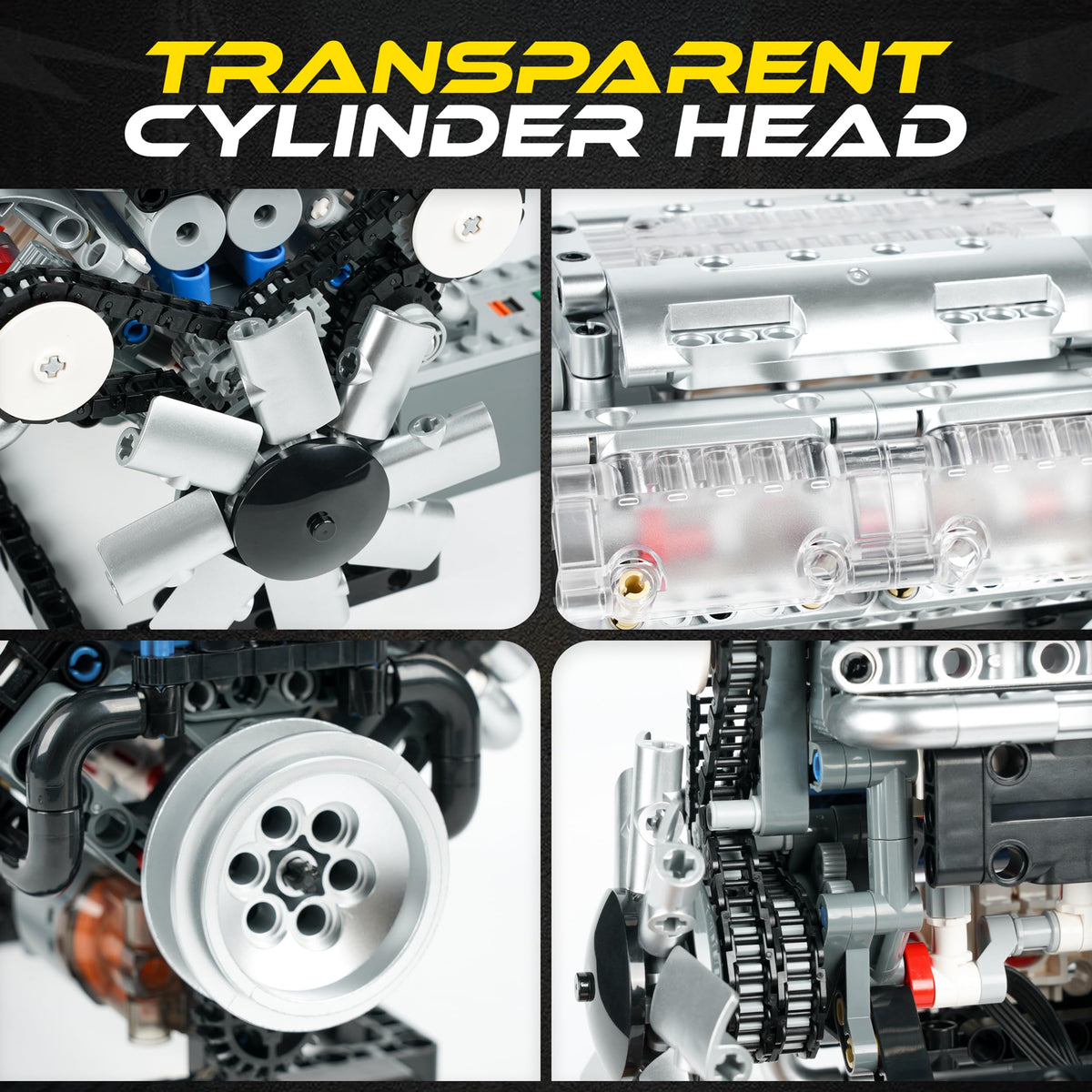 Turtten V8 engine model kit highlights precise piston movement for realistic mechanics.