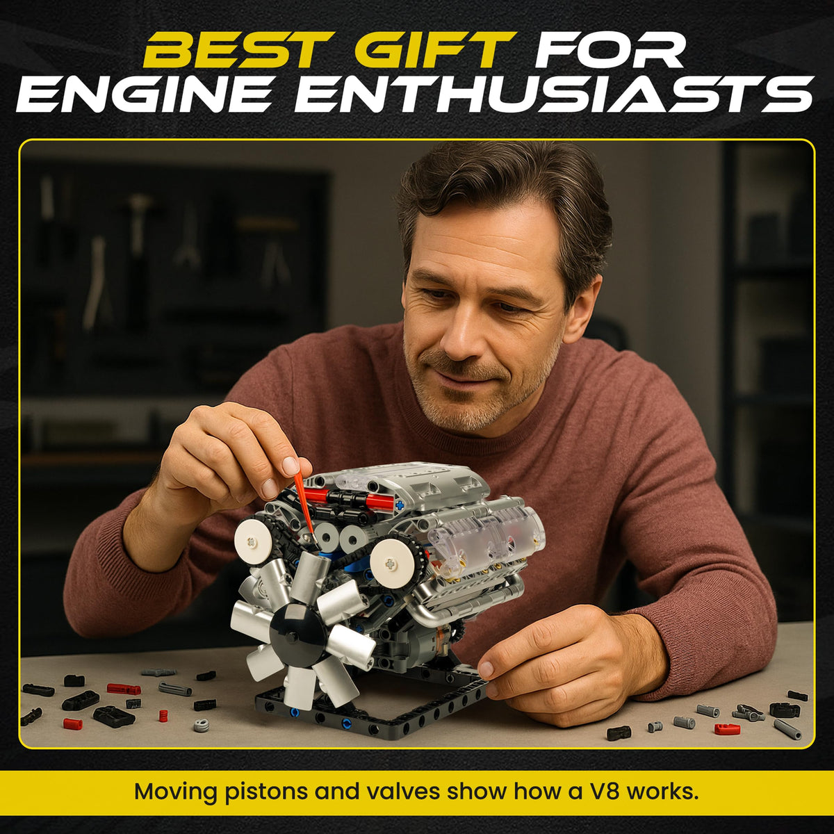 Turtten V8 engine kit demonstrates turbocharger and engine features in action.