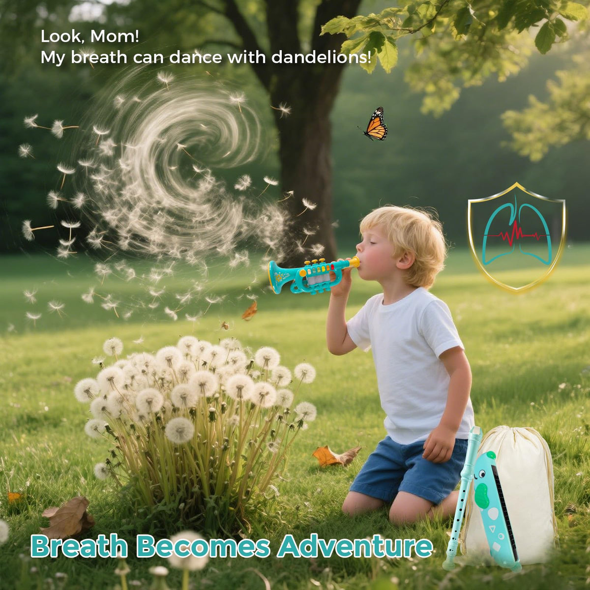 TUSALMO plastic trumpet breath-activated for engaging early music learning.