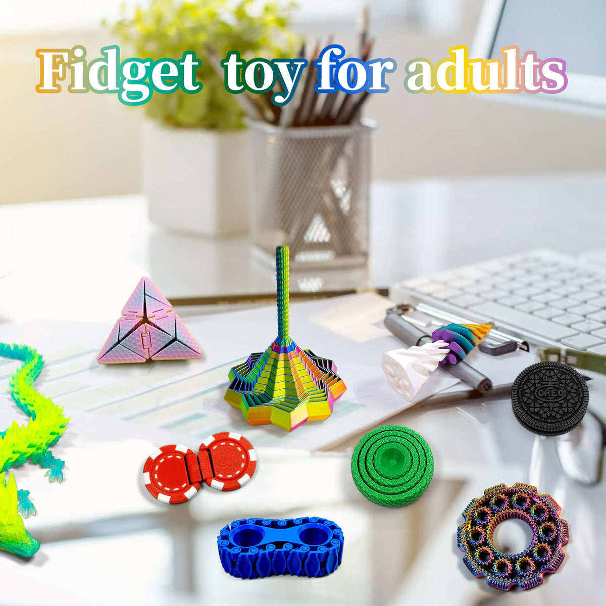 TUTHKOTH 14-in-1 desk art fidget set adds color and conversation to your workspace.