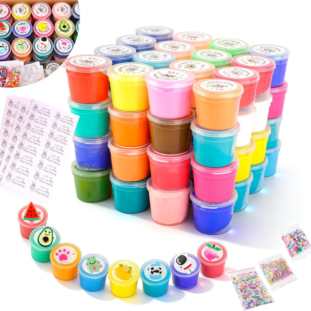 tuupowana butter slime set shows 50 colors and charms for creative play