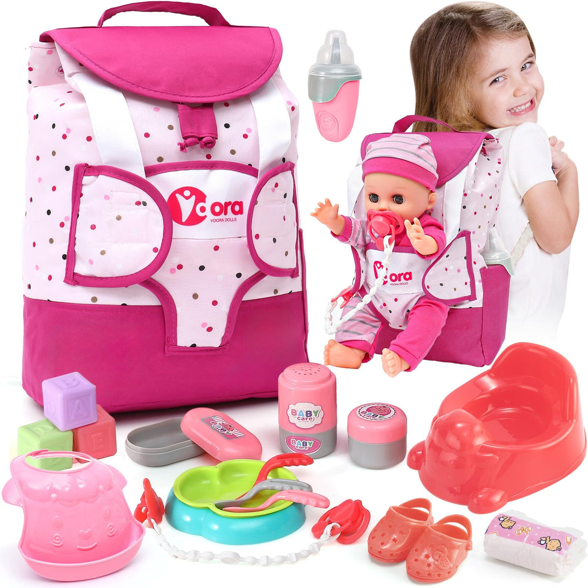 TUZT baby doll backpack for portable pretend play and transport