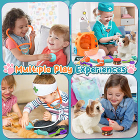 TUZT Cat Vet Playset doctor cards and glasses add authenticity for believable scenarios.